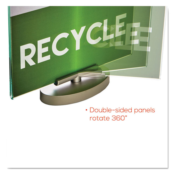 Superior Image Swivel Sign Holder w/Green Edge, 8.5 x 11 Insert, Silver Base