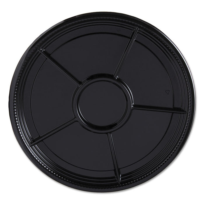Caterline Casuals Thermoformed Platters, 6 Compartments, 12" Diameter, Black, Plastic, 25/Carton
