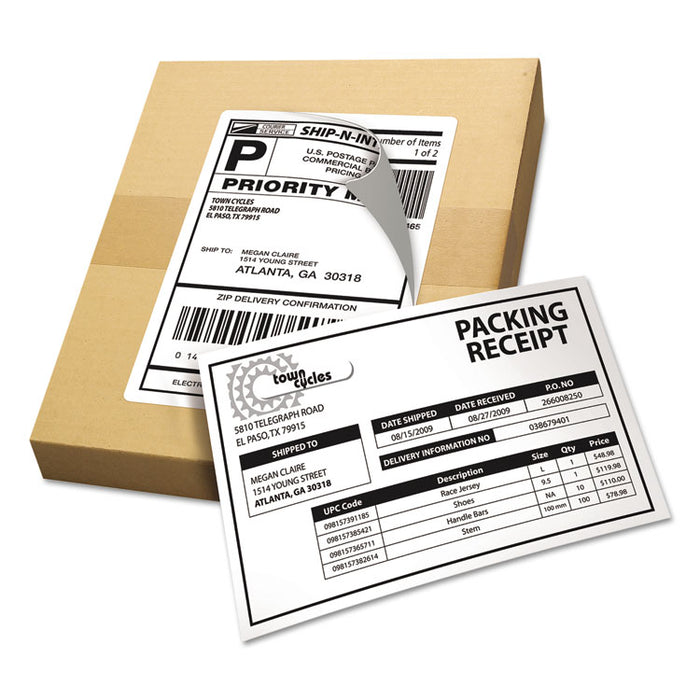 Shipping Labels with Paper Receipt and TrueBlock Technology, Inkjet/Laser Printers, 5.06 x 7.63, White, 50/Pack