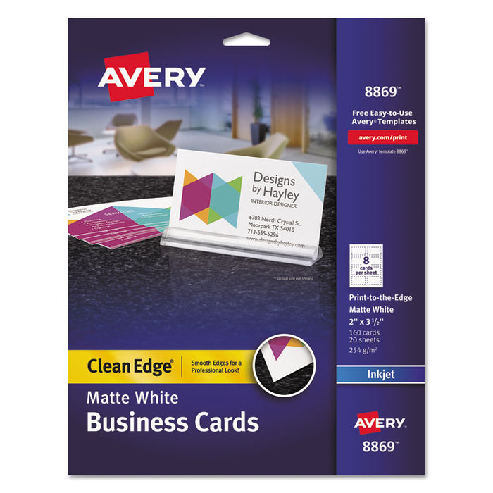 True Print Print-to-the-Edge Premium Business Cards, Inkjet, 2 x 3.5, White, 8 Cards Sheet, 20 Sheets/Pack