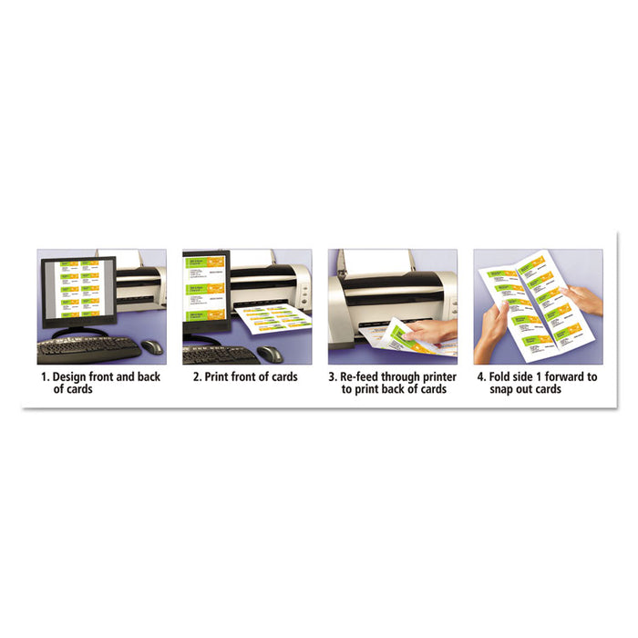 Clean Edge Business Cards, Laser, 2 x 3.5, Ivory, 10 Cards/Sheet, 20 Sheets/Pack