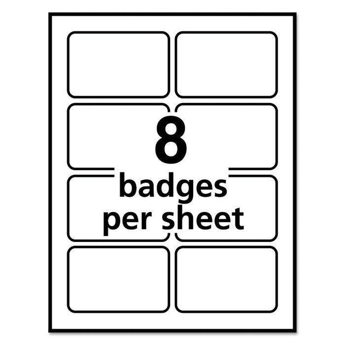 Flexible Adhesive Name Badge Labels, 3.38 x 2.33, White/Blue Border, 400/Box