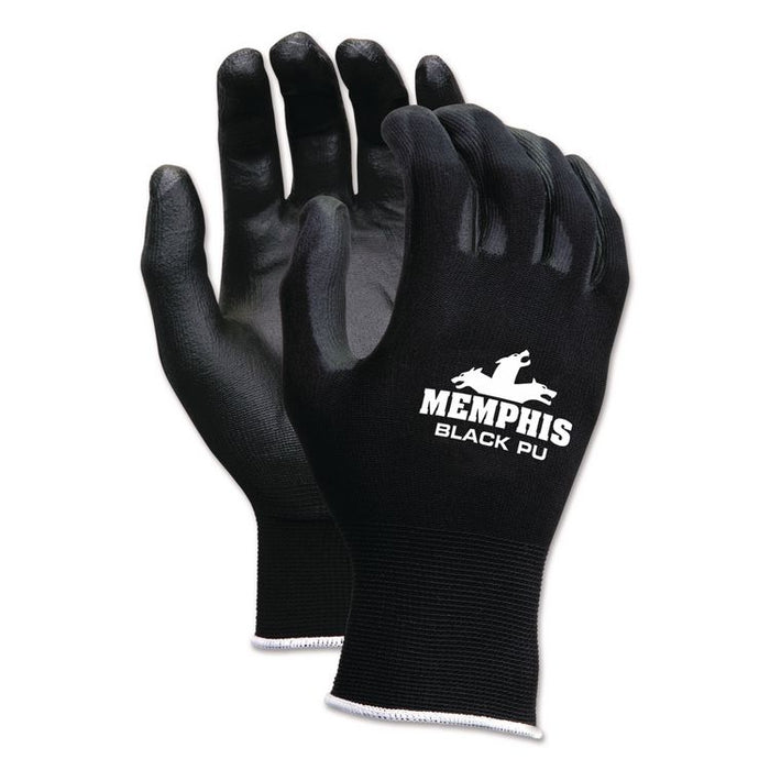 Economy PU Coated Work Gloves, EN388: 2121, 12" Long, X-Small, Black, 12 Pairs