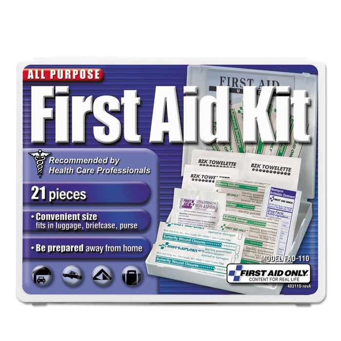 All-Purpose First Aid Kit, 21 Pieces, Plastic Case