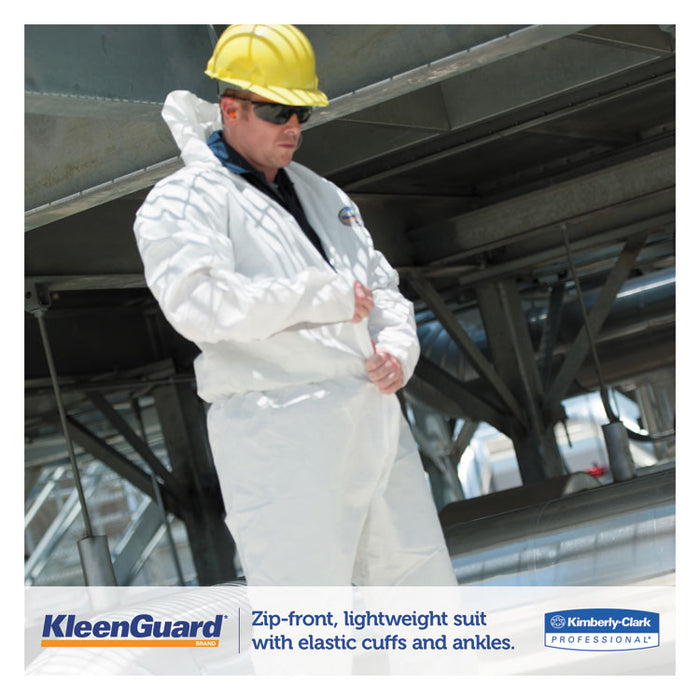 A35 Liquid and Particle Protection Coveralls, Zipper Front, Hooded, Elastic Wrists and Ankles, Large, White, 25/Carton