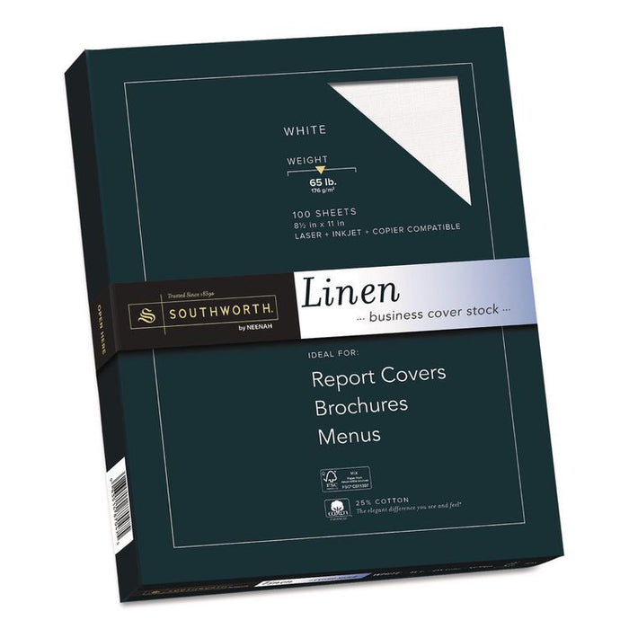 25% Cotton Linen Cover Stock, 65-lb Cover Weight, 8.5 x 11, 100/Pack
