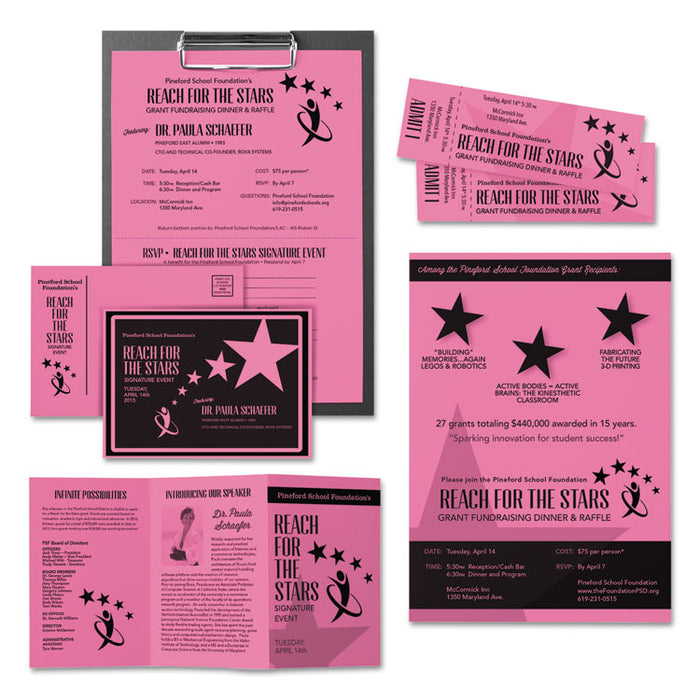 Color Cardstock, 65 lb Cover Weight, 8.5 x 11, Pulsar Pink, 250/Pack