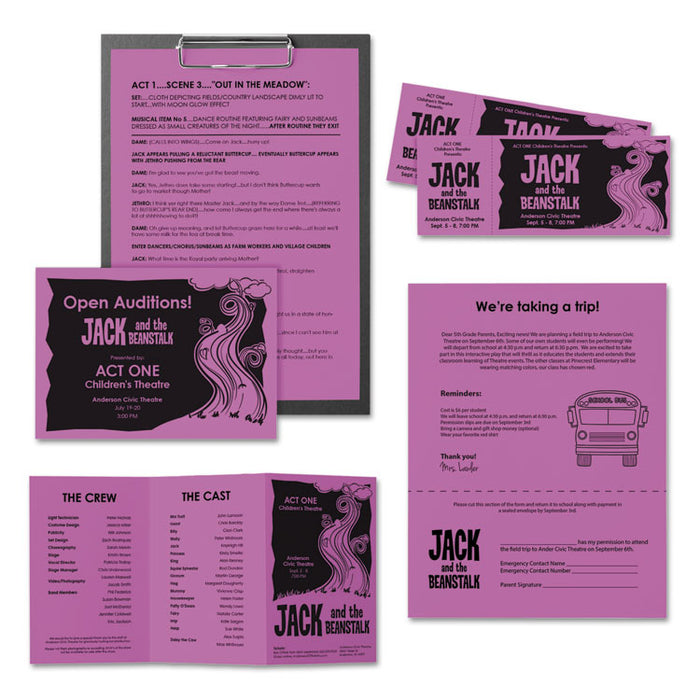Color Paper, 24 lb Bond Weight, 8.5 x 11, Outrageous Orchid, 500/Ream