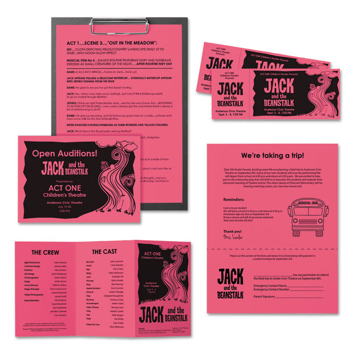 Color Paper, 24 lb Bond Weight, 8.5 x 11, Plasma Pink, 500/Ream