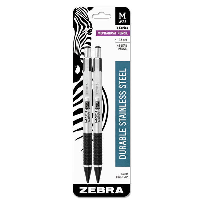 M-301 Mechanical Pencil, 0.5 mm, HB (#2), Black Lead, Silver/Black Barrel, 2/Pack