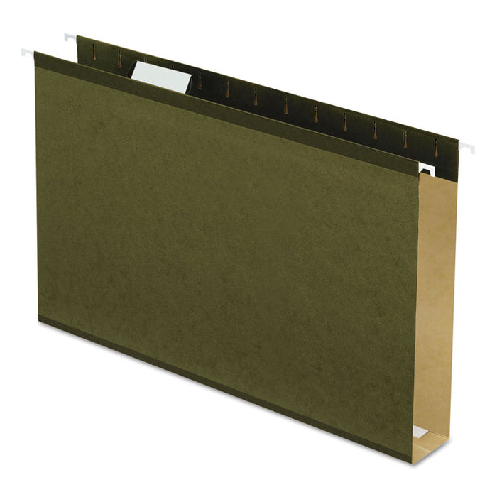 Extra-Capacity Reinforced Hanging File Folders with Box Bottom, 2" Capacity, Legal Size, 1/5-Cut Tabs, Green, 25/Box