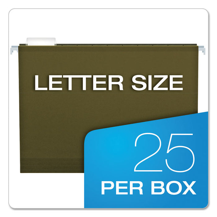 Extra-Capacity Reinforced Hanging File Folders with Box Bottom, 2" Capacity, Letter Size, 1/5-Cut Tabs, Green, 25/Box