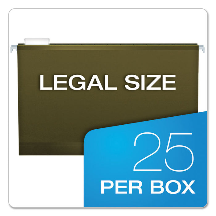 Extra-Capacity Reinforced Hanging File Folders with Box Bottom, 2" Capacity, Legal Size, 1/5-Cut Tabs, Green, 25/Box