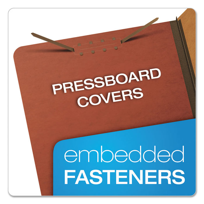 Six-Section Pressboard Classification Folders, Expands 2", 2 Dividers, 6 Embedded Fasteners, Legal Size, Red, 10/Box