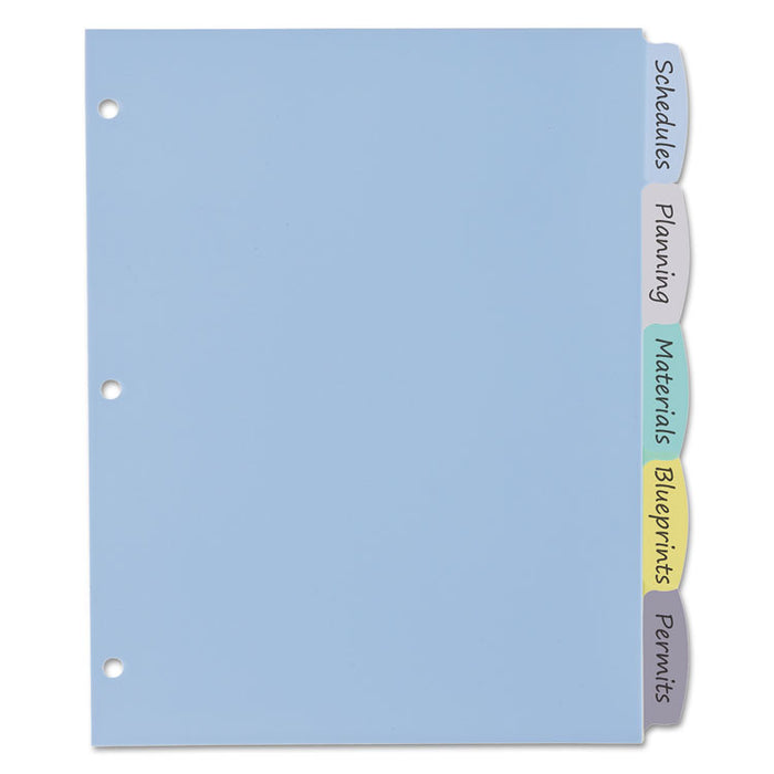 Write and Erase Big Tab Durable Plastic Dividers, 3-Hole Punched, 5-Tab, 11 x 8.5, Assorted, 1 Set