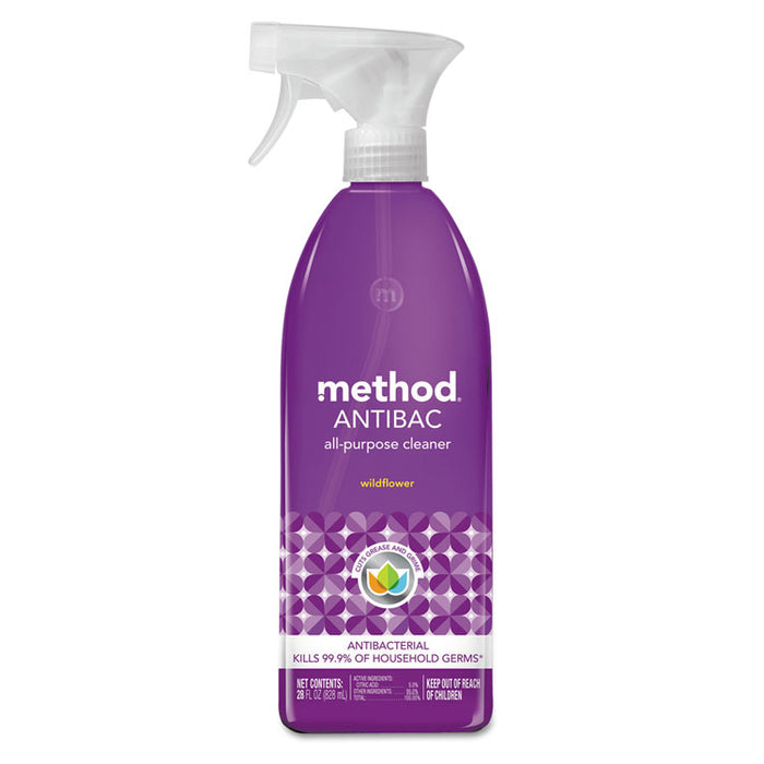 Antibac All-Purpose Cleaner, Wildflower Scent, 28 oz Spray Bottle, 8/Carton