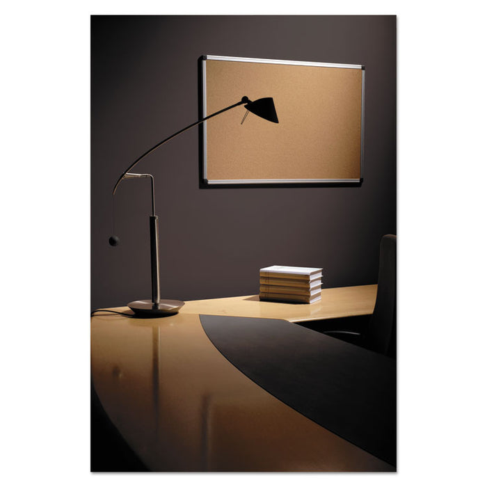 Value Cork Bulletin Board with Aluminum Frame, 24" x 36", Tan Surface, Satin Aluminum Frame