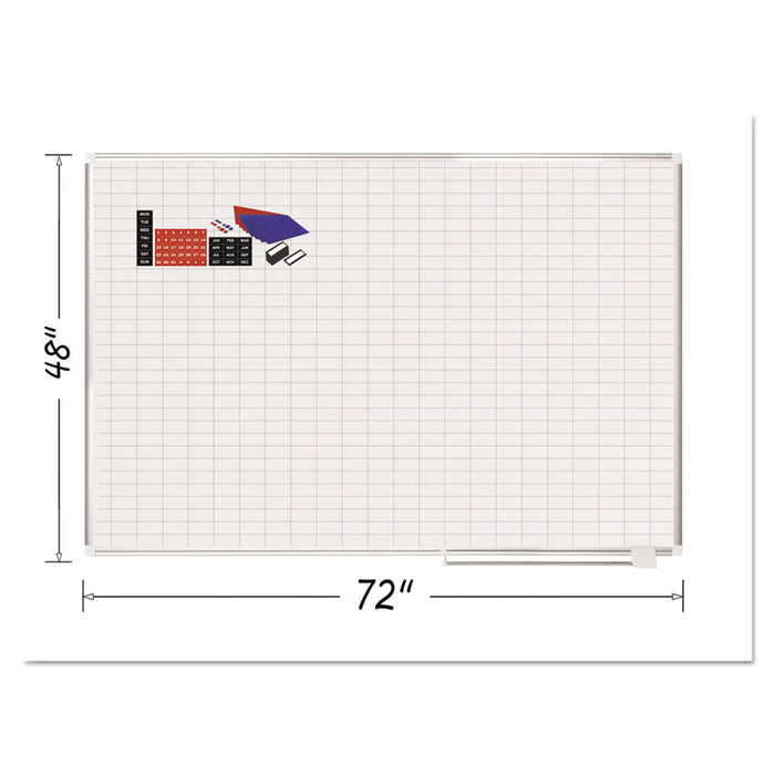 Gridded Magnetic Steel Dry Erase Project Planning Board, w/Accs, 1" x 2" Cell, 72" x 48", White Surface, Satin Aluminum Frame