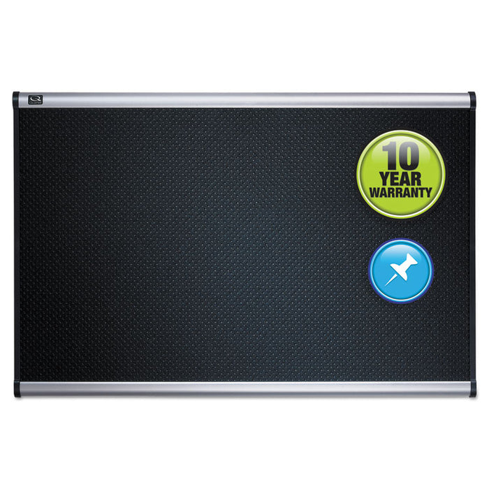Prestige Black Embossed Foam Bulletin Board, 36" x 24", Black Surface, Silver Aluminum/Plastic Frame