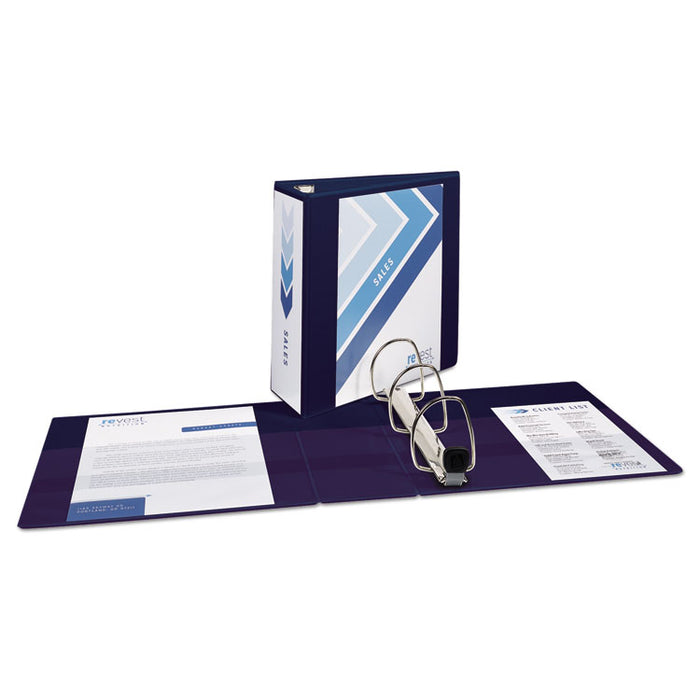 Heavy-Duty View Binder with DuraHinge and Locking One Touch EZD Rings, 3 Rings, 4" Capacity, 11 x 8.5, Navy Blue