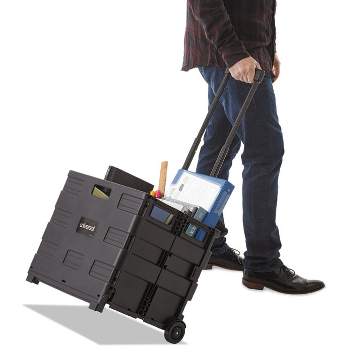 Collapsible Mobile Storage Crate, Plastic, 18.25 x 15 x 18.25 to 39.37, Black