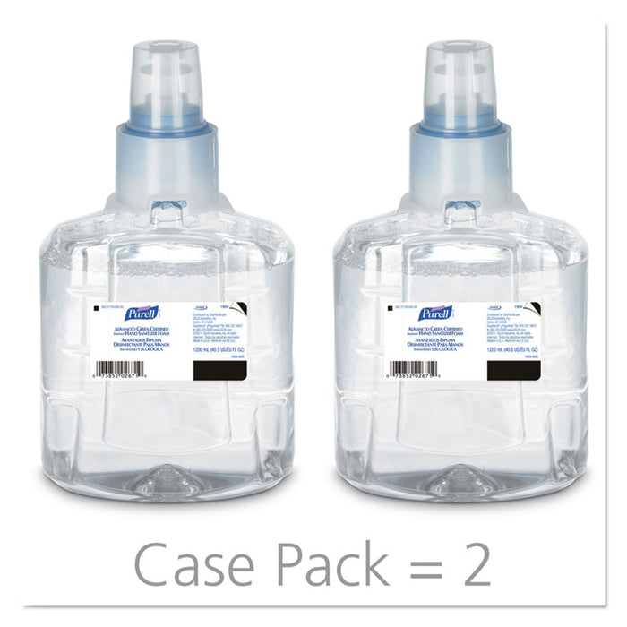 Advanced Hand Sanitizer Green Certified Foam Refill, For LTX-12 Dispensers, 1,200 mL, Fragrance-Free, 2/Carton