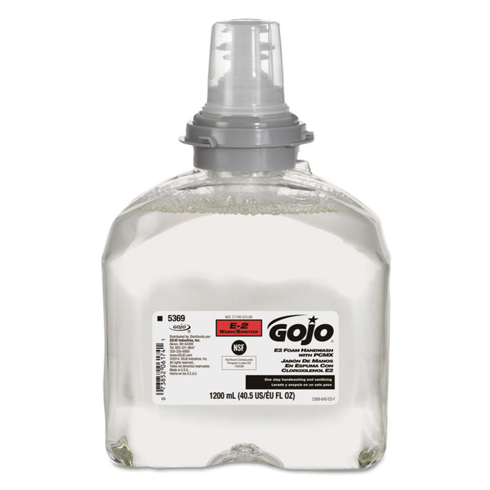 E2 Foam Handwash with PCMX Refill for TFX Dispensers, Fragrance-Free, 1,200 mL, 2/Carton