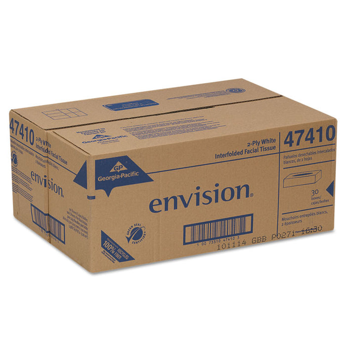 Envision White Facial Tissue, 2-Ply, White, 100 Sheets/Box, 30 Boxes/Carton