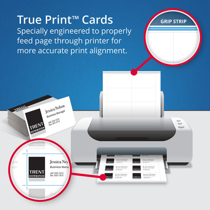 True Print Premium Clean Edge Business Cards with Linen Texture, Inkjet, 2 x 3.5, White, 10 Cards/Sheet, 20 Sheets/Pack