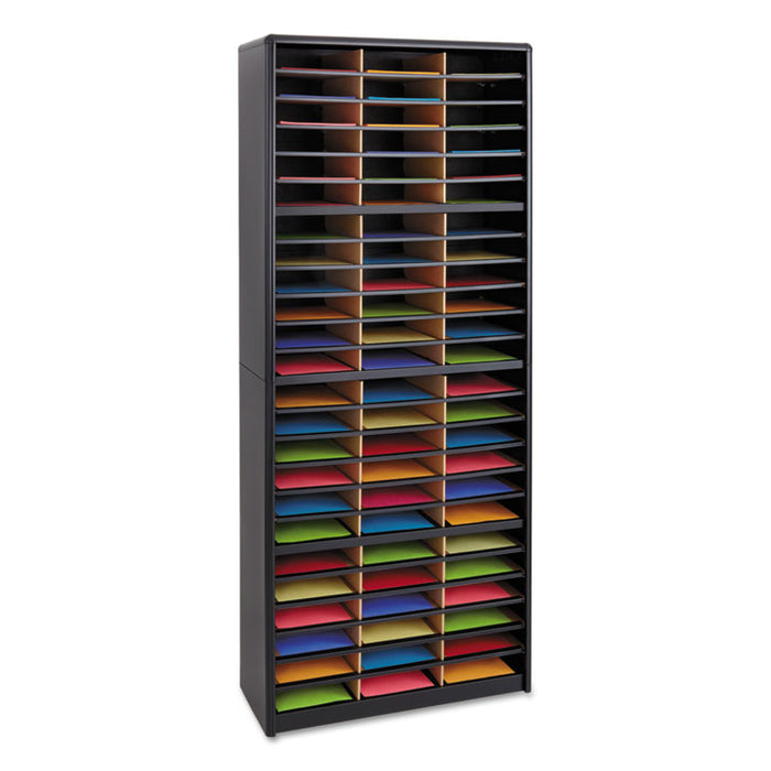 Steel/Fiberboard Literature Sorter, 72 Compartments, 32.25 x 13.5 x 75, Black