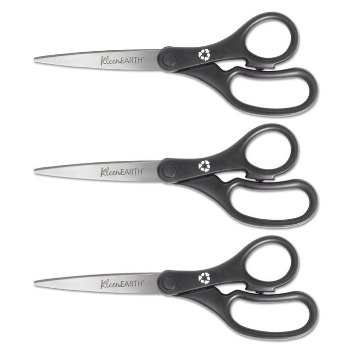 KleenEarth Basic Plastic Handle Scissors, 8" Long, 3.25" Cut Length, Straight Black Handle, 3/Pack