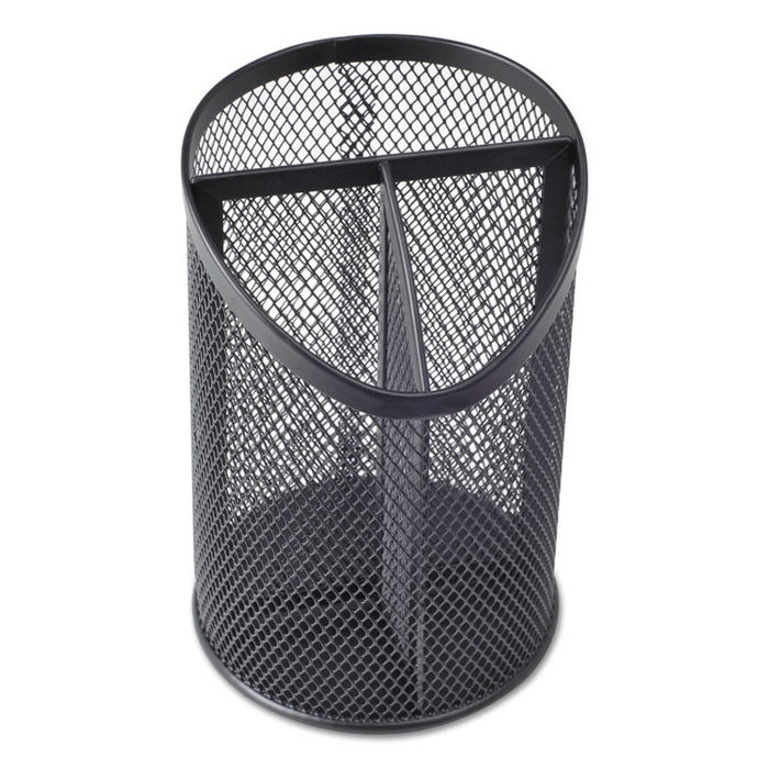 Metal Mesh 3-Compartment Pencil Cup, 4.13" Diameter x 6"h, Black