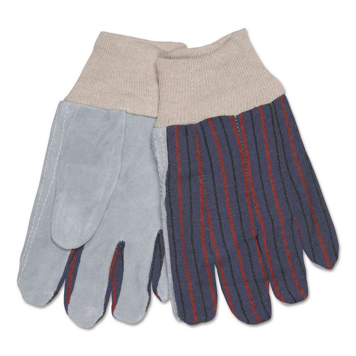 1040 Leather Palm Glove, Clute Cut, Straight Thumb, 11.61" Long, Large, Gray/White, 12 Pairs