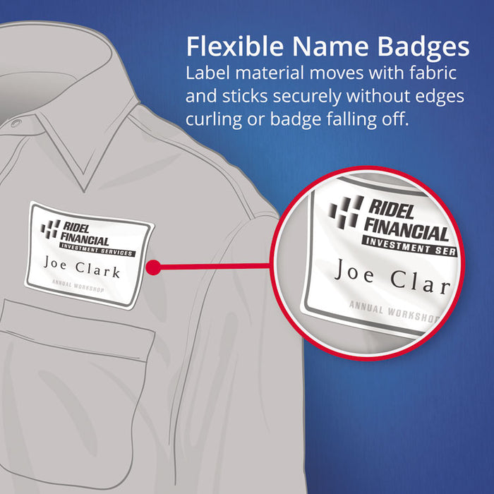 Flexible Adhesive Name Badge Labels, 3.38 x 2.33, White, 400/Box