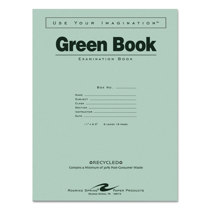 Green Books Exam Books, Wide/Legal Rule, Green Cover, (8) 11 x 8.5 Sheets