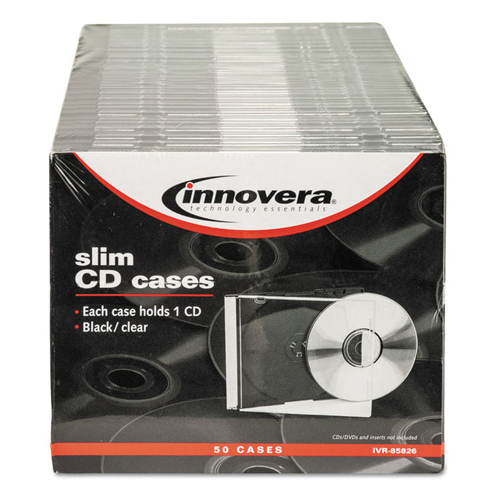 CD/DVD Slim Jewel Cases, Clear/Black, 50/Pack