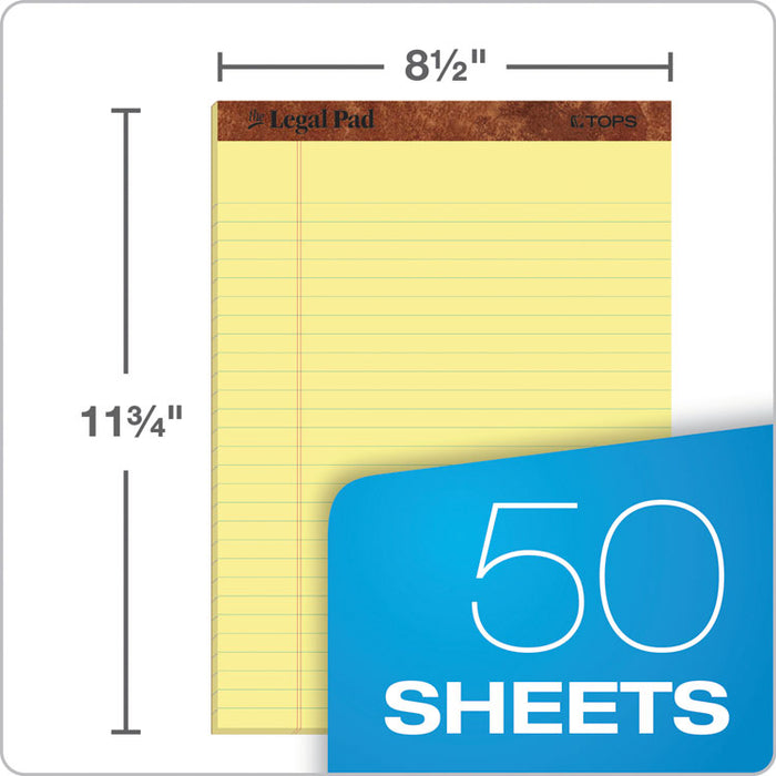 "The Legal Pad" Ruled Perforated Pads, Wide/Legal Rule, (50) Canary 8.5 x 11 Sheets, Dozen