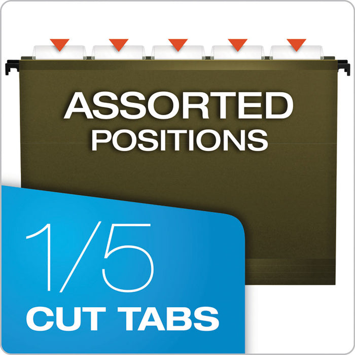 Extra-Capacity SureHook Hanging Folders, 2" Capacity, Letter Size, 1/5-Cut Tabs, Standard Green, 20/Box
