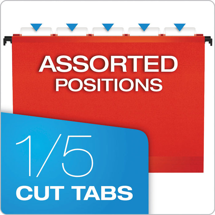 SureHook Hanging Folders, Letter Size, 1/5-Cut Tabs, Red, 20/Box