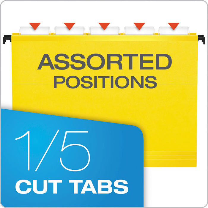 SureHook Hanging Folders, Letter Size, 1/5-Cut Tabs, Yellow, 20/Box