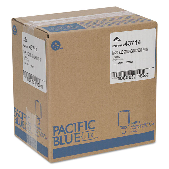 Pacific Blue Ultra Foam Soap Manual Dispenser Refill, Fragrance-Free, 1,200 mL, 4/Carton