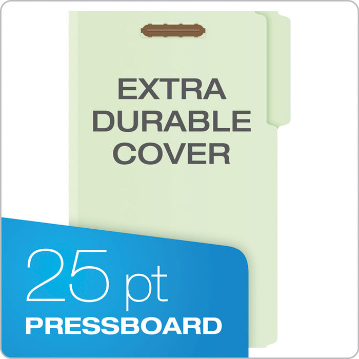 Heavy-Duty Pressboard Folders with Embossed Fasteners, 1/3-Cut Tab, Expands 3", 2 Fasteners, Legal Size, Green, 25/Box