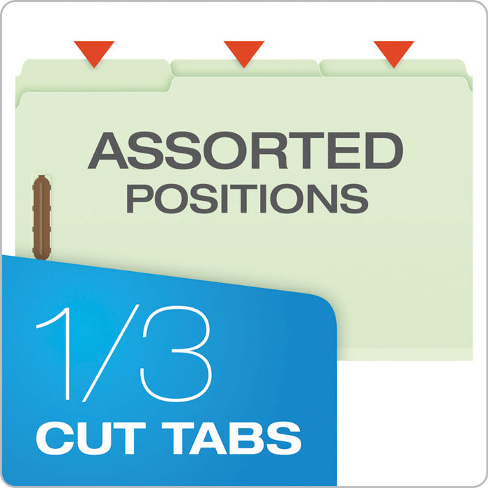 Heavy-Duty Pressboard Folders with Embossed Fasteners, 1/3-Cut Tab, Expands 3", 2 Fasteners, Legal Size, Green, 25/Box