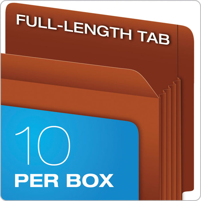 Heavy-Duty End Tab File Pockets, 3.5" Expansion, Letter Size, Red Fiber, 10/Box