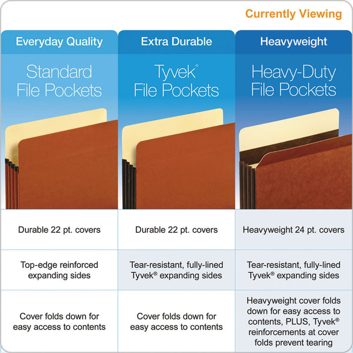 Heavy-Duty File Pockets, 5.25" Expansion, Legal Size, Redrope, 10/Box