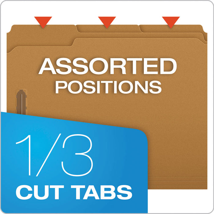 Kraft Fastener Folders, 1/3-Cut Tab: Assorted, 2 Fasteners, Letter Size, Kraft, 50/Box