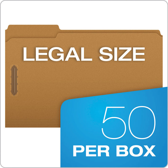Kraft Fastener Folders, 1/3-Cut Tab: Assorted, 2 Fasteners, Legal Size, Kraft, 50/Box