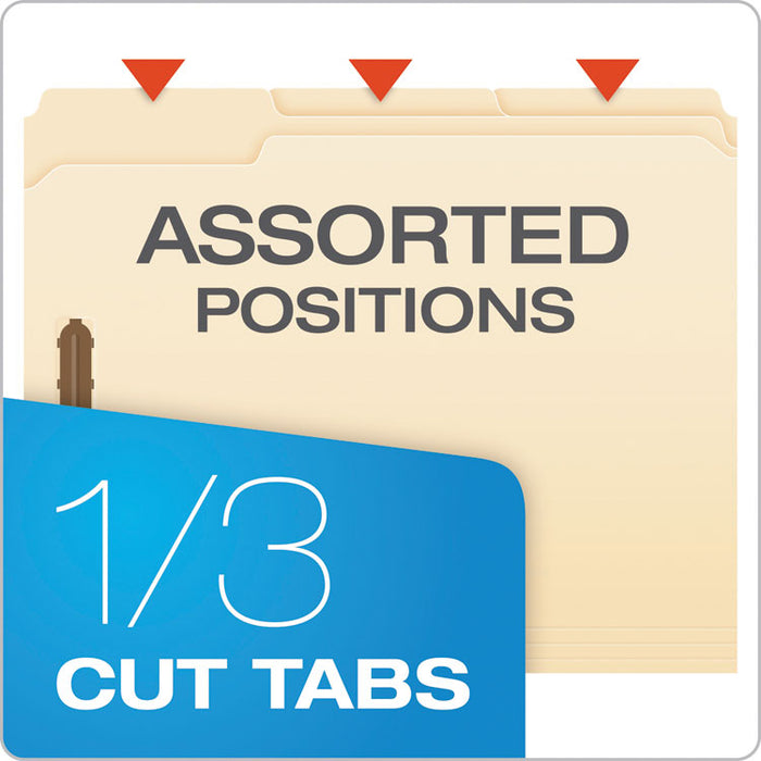 Manila Fastener Folders, 1/3-Cut Tab: Assorted, 2 Fasteners, Letter Size, Manila, 50/Box