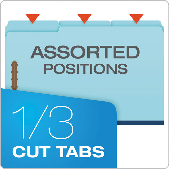 Heavy-Duty Pressboard Folders with Embossed Fasteners, 1/3-Cut Tab, Expands 1", 2 Fasteners, Legal Size, Blue, 25/Box