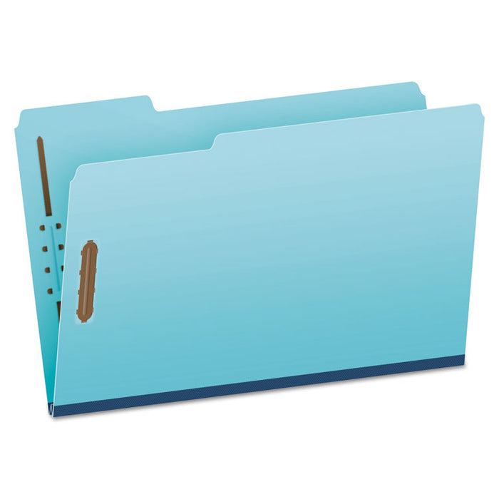 Heavy-Duty Pressboard Folders with Embossed Fasteners, 1/3-Cut Tab, Expands 1", 2 Fasteners, Legal Size, Blue, 25/Box